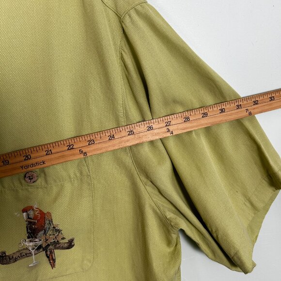 Caribbean Shirt Mens Tall XL Collared Green Button-up Parrot Island Pocket Shirt - Picture 3 of 6